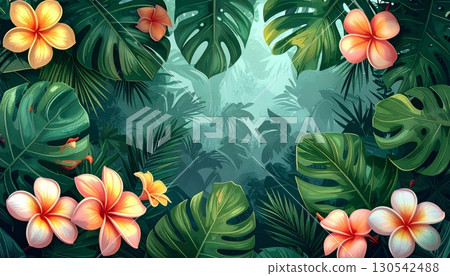 An abstract floral pattern of seamless spring flowers and green leaves in a colorful bouquet An abstract floral pattern of seamless spring flowers and green leaves in a colorful bouquet 130542488