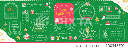 聖誕節和假日季節圖示插圖和框架設計集 [綠色背景] 130542701