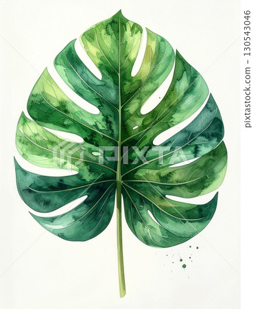 水彩風格龜背竹葉插畫 水彩風格龜背竹葉插畫 130543046