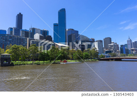 Melbourne, Australia - December 31,2023 : Yarra river view in central Melbourne with Melbourne CBD skyline, Australia on December 31,2023. Melbourne, Australia - December 31,2023 : Yarra river view in central Melbourne with Melbourne CBD skyline, Australia on December 31,2023. 130543403