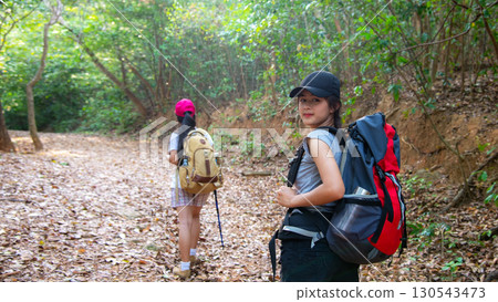 Group backpack people travel and explore adventure in nature 130543473