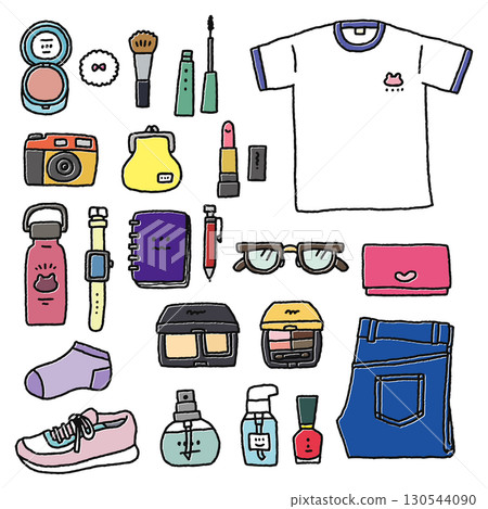 可愛的時裝、雜貨、化妝品等插圖集 130544090