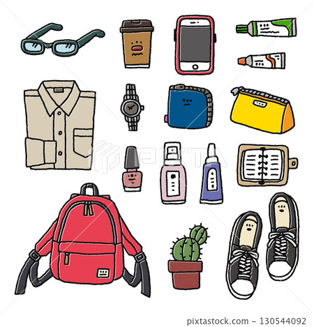 時尚時尚、雜貨、化妝品、咖啡館等插圖集 時尚時尚、雜貨、化妝品、咖啡館等插圖集 130544092