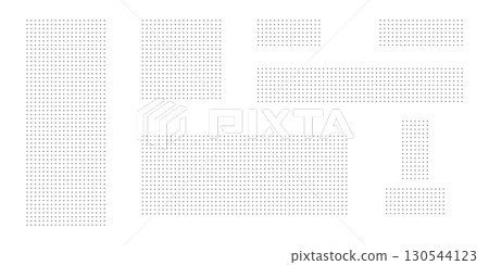 A collection of rectangular grids filled with small dots. Dotted grid on white background. 130544123