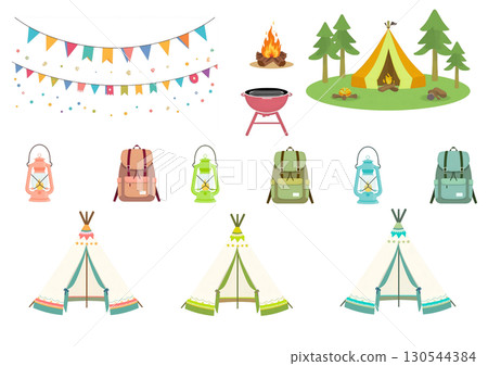 露營插畫素材集 130544384