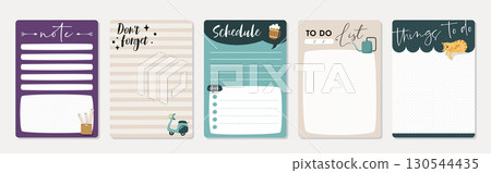 一組可愛手繪風格居家室內裝飾物品插圖的筆記本內頁設計圖框向量素材圖片 130544435