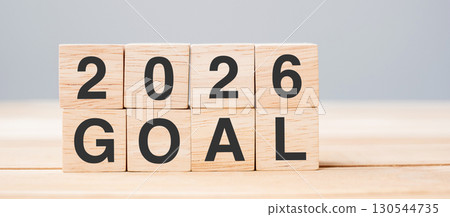 block 2026 GOAL text on table. Resolution, strategy, plan, motivation, reboot, business and New Year holiday concepts block 2026 GOAL text on table. Resolution, strategy, plan, motivation, reboot, business and New Year holiday concepts 130544735