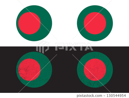 Bangladesh Round Flag Design on White and Black Backgrounds. 130544954