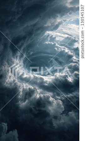 Eye hurricane storm swirling clouds dramatic sky weather powerful nature vortex spiral 130545107