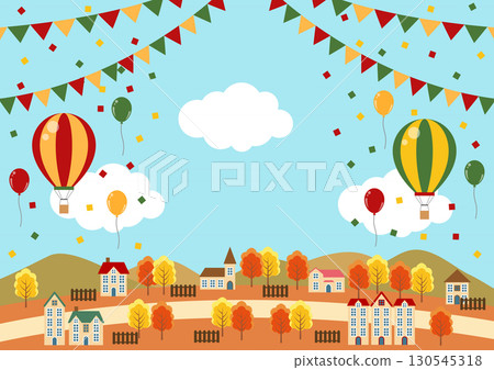 秋季休閒背景，鄉村，插畫，可愛，氣球，水平 130545318