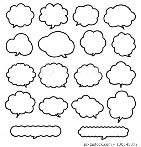 Simple fluffy speech bubble set line art white black 130545372