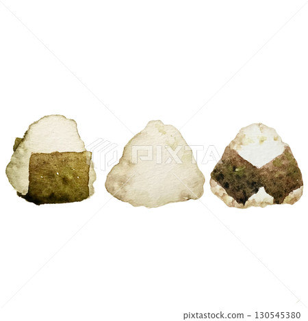 Three triangular rice balls, hand-painted watercolor 130545380