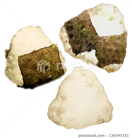 Three triangular rice balls, hand-painted watercolor 130545381