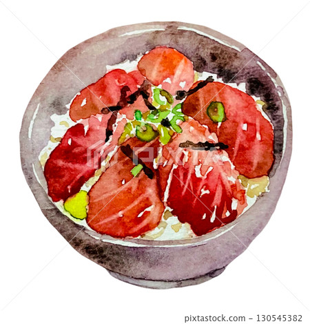 Tekkadon (Tenkadon rice bowl) hand-painted watercolor 130545382