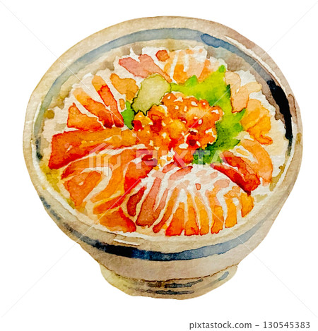 Salmon oyakodon hand-painted watercolor Salmon oyakodon hand-painted watercolor 130545383