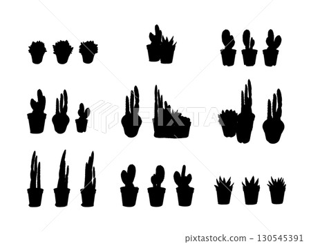 Cactus icon, succulents symbol, plant terrarium simple sign, office table plants silhouettes 130545391