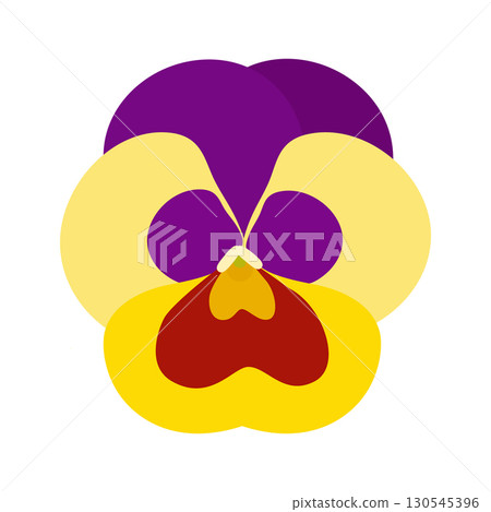 Violet Yellow Pansies Vector, Tricolor Viola Symbol, Minimal Viola Flower, Heartsease Flowers 130545396