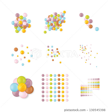Small round candies icons. Colorful dragees, multicolored glazed chocolate and fruit buttons Small round candies icons. Colorful dragees, multicolored glazed chocolate and fruit buttons 130545398