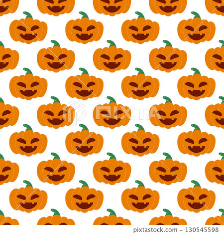 Flat style seamless Halloween pattern with pumpkin jack o lantern. Fun spooky design for seasonal decoration, wrapping paper, textile, kids holiday party and print. Flat style seamless Halloween pattern with pumpkin jack o lantern. Fun spooky design for seasonal decoration, wrapping paper, textile, kids holiday party and print. 130545598