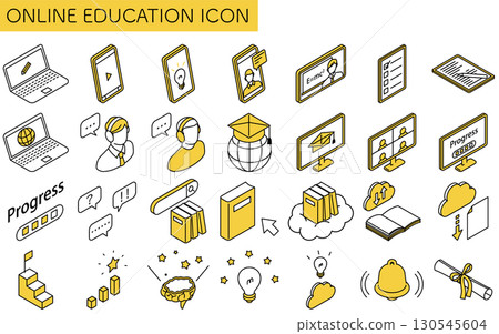 Online learning simple isometric line art icon set 130545604