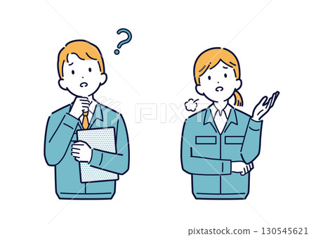 Men and women in work clothes thinking and worrying_Illustration Men and women in work clothes thinking and worrying_Illustration 130545621