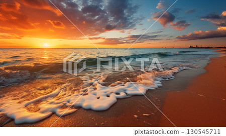 Sunset on the sea waves. Tropical beach. Sunset on the sea waves. Tropical beach. 130545711