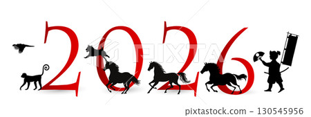 馬年賀卡十二生肖圖標 馬年賀卡十二生肖圖標 130545956