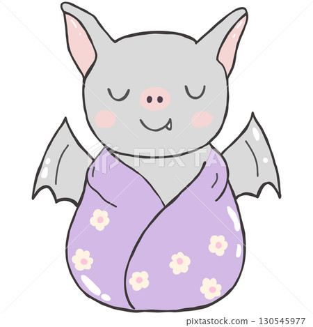 Bat wrapped a blanket kawaii cartoon style hand drawn illustration 130545977