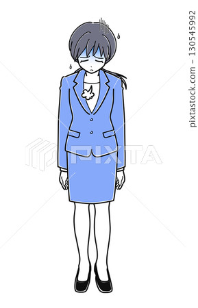 An office lady in a suit sighing and dropping her shoulders (simple, whole body) 130545992