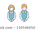 Illustration of a man and woman wearing an apron bowing 130546050