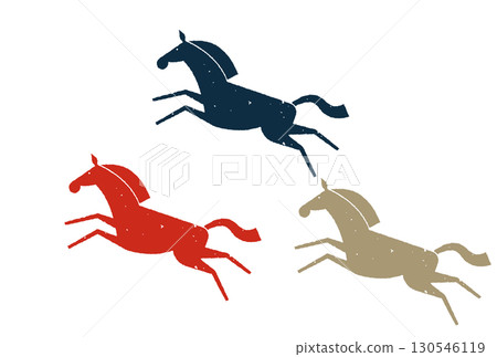 躍馬的印刷風格插圖，單色，模擬風格 130546119