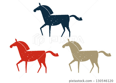 Walking horse print-style illustration set (analog style) 130546120