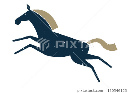 Analog print-style illustration of a prancing horse 130546123