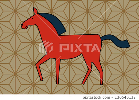 Illustration of a walking horse with main lines, full body 130546132