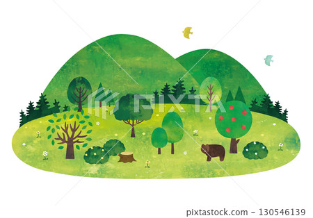 Various trees and forest watercolor landscape 130546139