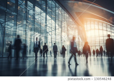 blurred business people walking at a trade fair, conference or walking in a modern hall blurred business people walking at a trade fair, conference or walking in a modern hall 130546248