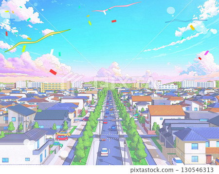 住宅區CG 柔和色彩街景背景流行 130546313