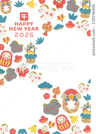 2026年馬年吉祥相框新年卡片模板 130546400