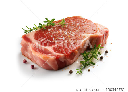 Raw pork shoulder butt steaks, isolated on white background. 130546781