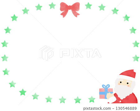 帶有星形圓框和聖誕老人禮物的聖誕插圖 130546889