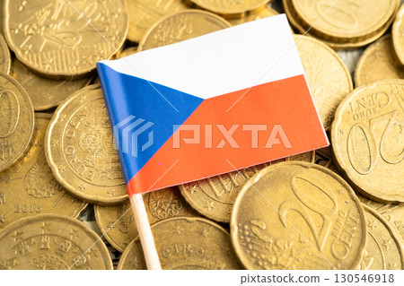 Czech flag on coins background for finance banking business. 130546918