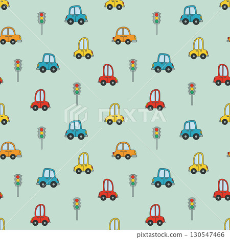 Kids pattern with cars. Cartoon cars seamless. Repeating pattern for boys. Children's cartoon background Kids pattern with cars. Cartoon cars seamless. Repeating pattern for boys. Children's cartoon background 130547466