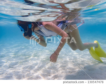 A woman in a swimsuit enjoying the sea 130547478
