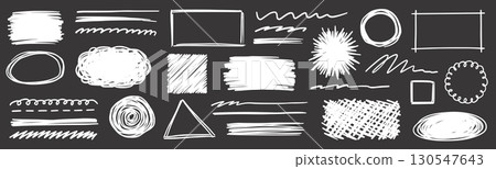 Pencil scribble vector frame set. Hand drawn pencil texture scribble stroke rectangle, circle frame and underline. Grunge sketch marker cloud bubble on blackboard. Vector Pencil scribble vector frame set. Hand drawn pencil texture scribble stroke rectangle, circle frame and underline. Grunge sketch marker cloud bubble on blackboard. Vector 130547643