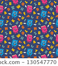 Back to school doodle seamless pattern. School background. Repeating pattern with books and letters. Alphabet pattern 130547770