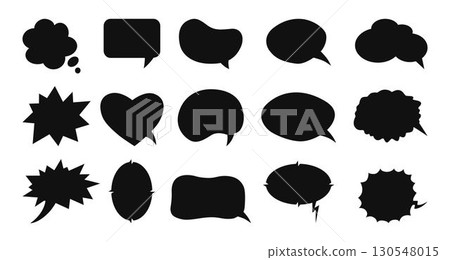 Speech bubble templates set of cute. Chat balloons, text boxes, communication frames, message tags, question labels. Vector illustration isolated on white background.  130548015