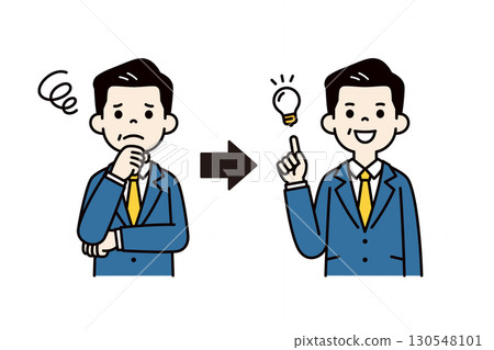 Upper body vector illustration material of businessmen in their 50s and 60s with troubled and resolved expressions_Color Upper body vector illustration material of businessmen in their 50s and 60s with troubled and resolved expressions_Color 130548101