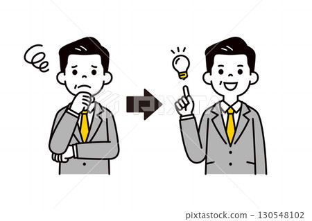 Upper body vector illustration of a senior president/boss with a worried expression and a resolved expression 130548102