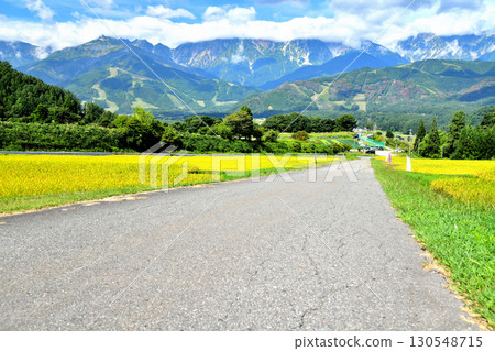 View of the Happoone ridge and Hakuba Iwatake Mountain Resort from the Nodaira area of Hakuba Village, Nagano Prefecture (Hakuba Village, Nagano Prefecture) [September 2025] 130548715