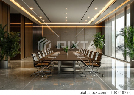Corporate meeting setup modern office interior design professional environment wide-angle view collaboration concept Corporate meeting setup modern office interior design professional environment wide-angle view collaboration concept 130548754